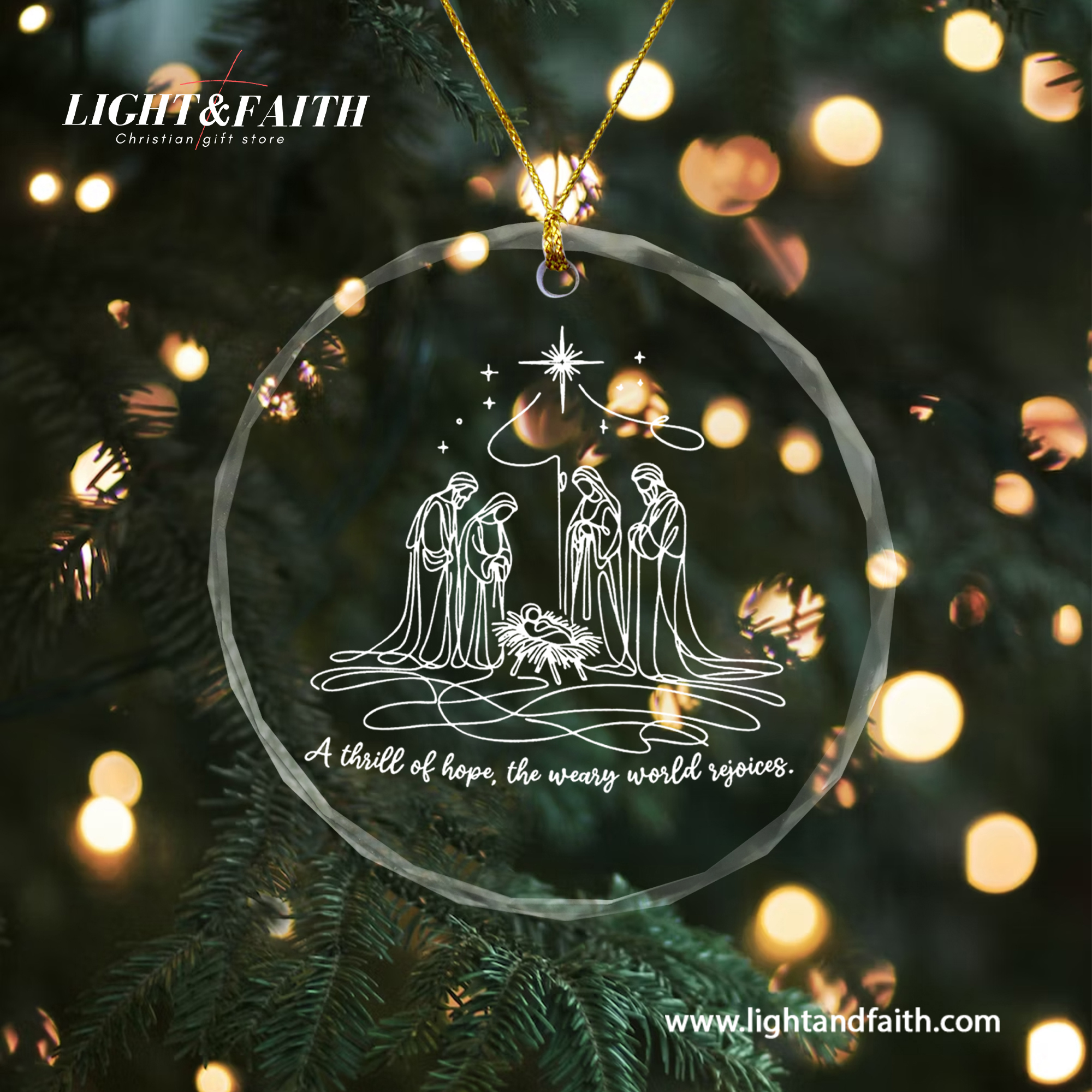 A Thrill of Hope Heart Ornament, Minimal Nativity Line Art Ornament, Holy Family Christmas Decor, Christian Faith Gift, Religious Glass Decoration DCLAF63